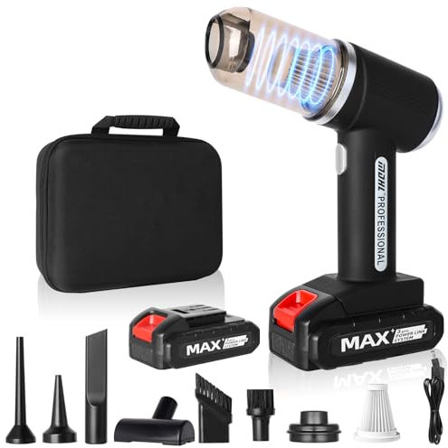 hzuisst Aspirateur Voiture sans Fil avec Batteries Amovibles, 12000PA Aspirateur de Voiture Puissant à Main, 4 en 1 USB Rechargeable pour Voiture Animaux Maison Car