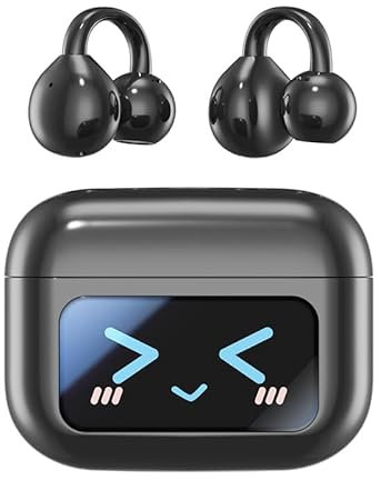vashoy Bluetooth kopfhörer mit ohrclip, Bluetooth 5.4-Sportkopfhörer, Open Ear übersetzungskopfhörer,IPX5 wasserdicht, Digitale Anzeige-LED, offener Typ, geeignet für Sport/Fitness/Laufen (Schwarz)
