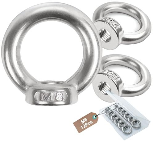 Lot de 12 écrous à anneau M8 en acier inoxydable 304 - Écrou à œil - Filetage intérieur - Œillets à œillets - Écrou à œillet - Accessoires de levage pour fixer des pots de fleurs suspendus - Support