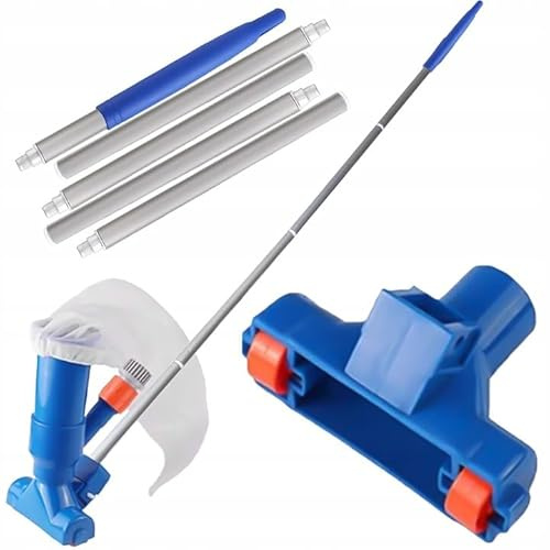 KRUMAD Aspiratore per piscina con asta telescopica, senza corrente, detergente per piscina con sacchetto filtro, detergente per piscina, stagno, vasca idromassaggio, aspirapolvere per piscina