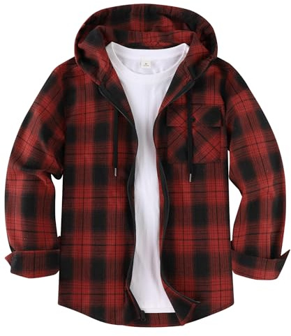 ZITY Chemise en Flanelle à Manches Longues et Capuche pour Homme Chemise de Bûcheron à Carreaux décontractée à Capuche Zippée Veste de Travail à Manches Longues M à 3XL