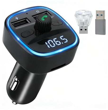 Bluetooth 5.3 FM-sändare för bil, Bluetooth-adapter för bil, Bluetooth-kontakt, cigarettändaradapter med 2 USB-portar, LED-skärm, handsfree kit, musikspelare