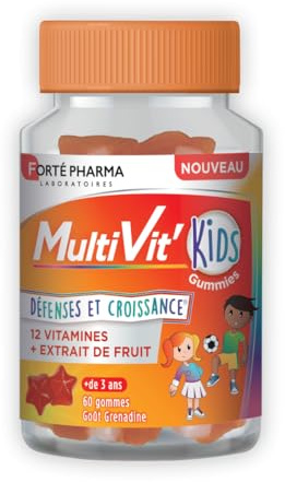 Forté Pharma - MultiVit'Kids Gummies - Multivitamines, Vitamine gummies enfant dès 3 ans - Immunité enfant - Vitamine C, Vitamine D, Vitamine B12-60 gommes, 1/jour