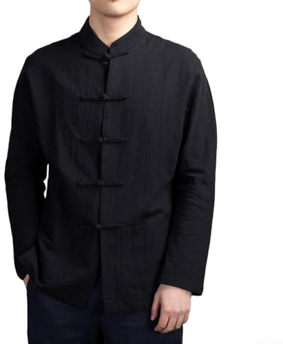 QJIRZB Veste de costume Tang traditionnelle chinoise pour homme - Veste de Kung Fu Tai Chi à manches longues | Uniforme d'arts martiaux uni, Noir , 4XL