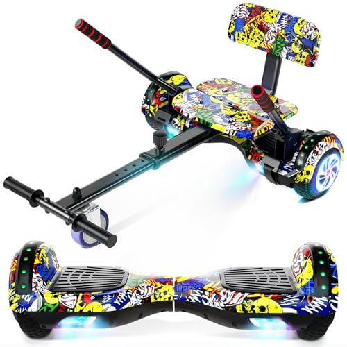 Scooter with Seat Attachment for Kids Adults, 6.5'' 8.5''Balancing Scooter with Bluetooth Speakers & Colorful LED Light with kart