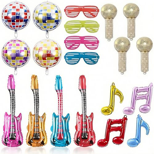 Set Giocattolo Gonfiabile Rock Star, 4 Chitarre, 4 Microfoni e Accessori, Perfetto per Feste a Tema Rock e Decorazioni da Party