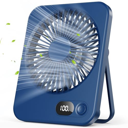Ventilatore da Tavolo Portatile - Pieghevole 180° 3-in-1 da Tavolo e Mano, 5 Velocità Regolabili, Display LED e Batteria 3000mAh Ricaricabile, Ultra-Silenzioso 45dB, Ideale per Casa Ufficio Viaggi