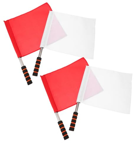 UPKOCH Banderas de Señales de Juez de Línea para Atletismo y Tráfico, 4 Piezas (2 Rojas y 2) Asta de Acero Inoxidable, Banderas de Competición y Árbitro para Entrenamiento