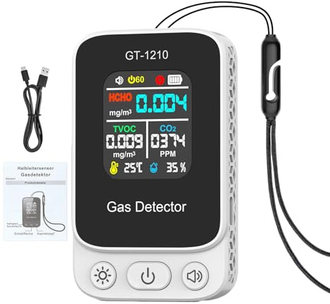 Air Monitor – Rilevatore di anidride carbonica, sensore di qualità per interni, dispositivo di test alimentato a batteria, funzione di umidità della temperatura in reale, strumento di