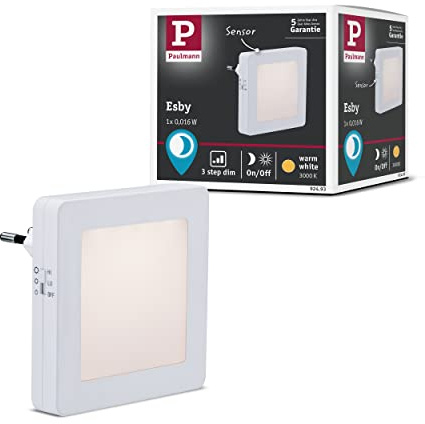 Paulmann 92493 LED Stecker Nachtlicht Esby eckig 0,016 Watt mit Dämmerungssensor Weiß Kunststoff 3000 K Warmweiß