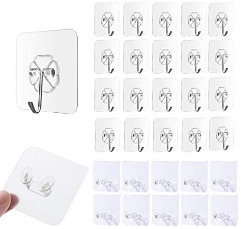 Yolistar Ganci Trasparenti Adesivi 30 Pezzi, 20 pezzi di appendini Portasciugamani per cucina e bagno, 10 pezzi di Classe elettronica e spina di alimentazione