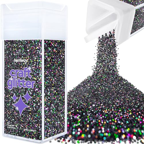 Hemway Craft Glitter Shaker Black Holographic 130g Chunky | for Resin & Epoxy Crafts, Christmas Art Supplies, Nail, Body, Face, Eye, Festival, Crafting, Slime, Sparkle