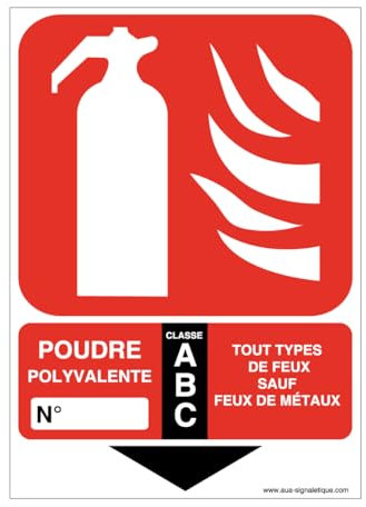 AUA SIGNALETIQUE - Panneau Extincteur Classe Poudre ABC - 150x105 mm, Vinyl adhésif