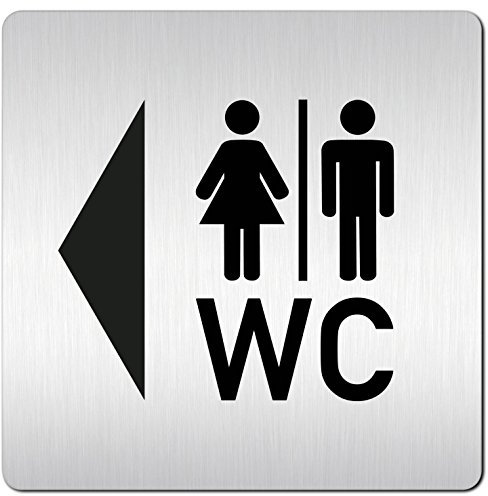 Türschilder24 XXL Schild - Türschild • 125 x 125 mm • WC Toiletten Richtungspfeil • 1,5 mm Aluminium Vollmaterial • 100% Made in Germany (WC - Richtungspfeil Links)