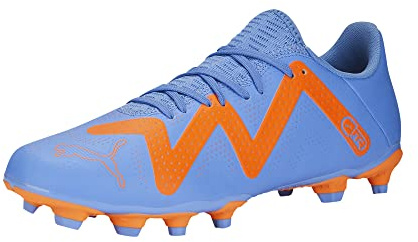 PUMA Mens Future Play Firm, Artificial Ground Soccer Cleats, Blue Glimmer-PUMA Mens White-Ultra Orange, 12.5