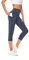 Buepeara Sport Leggings Damen Sporthose mit Taschen, High Waist Tights Laufhose Fitnesshose Für Sport & Alltag -5183-02 3/4 (Blau)/L
