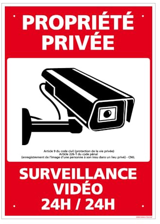 Panneau Propriété Privée, Surveillance Vidéo 24H/24H Alu 2 Mm - 300 X 420 Mm Signalisation Rectangulaire Prépercée Avec Kit De Fixation Fabrication Française