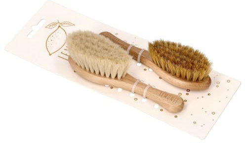 2er-Set Babybürsten, Ziegenhaarbürste zur Reinigung, Massage, Milchschorfbürste - mit Griff, Buchenholz natur - Bürste für Babys/Erwachsene - Bürste: 15x5 cm, Borstenlänge: 2,5 cm