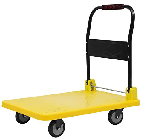 Carro plegable con plataforma con 4 ruedas TPR, carro de transporte plegable con asa, capacidad de carga de hasta 400 kg, carro plegable para paquetes (87 x 58 x 86 cm)
