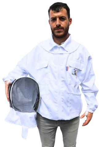 Best Bee Imkerei Imkerei aus dickem Stoff und hochwertiger Baumwolle, mit robustem Reißverschluss, abnehmbarer Kapuze, Werkzeugtaschen – Bienenzuchtjacke XXL