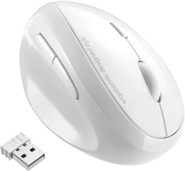 SANWA Ratón inalámbrico para zurdos de 2,4 G, ergonómico para manos pequeñas y medianas, 5 botones, 800/1200/1600 DPI, sensor LED azul, compatible con laptop, PC, Mac, Windows, blanco
