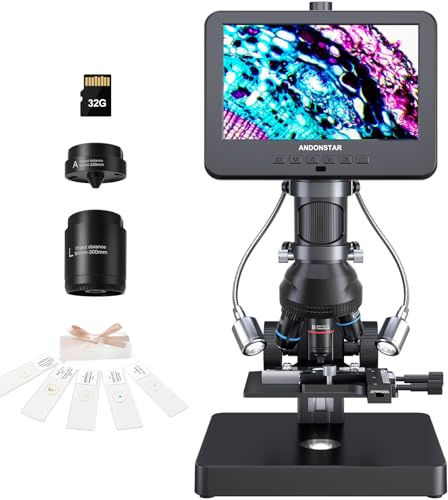 Andonstar AD266S 20X-5000X HDMI Digitales Mikroskop, 5-Linsen 2160P UHD Videoaufzeichnung, 17,8 cm LCD-Mikroskop für Erwachsene und Kinder, Heimlabor Biologisches Kit
