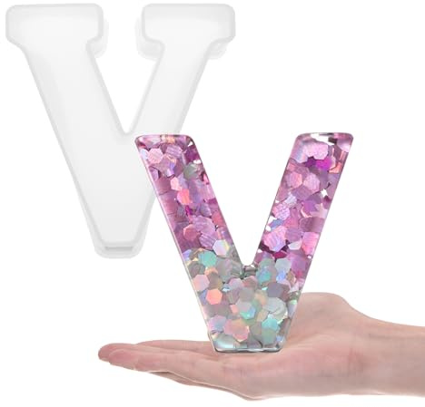 sourcing map Large Letter V Resin Molding 6 3D Capital Alphabet Silicone Mould for Word Sign Art, DIY Crafts, Home Party Decoration, Candle Wax, Soap Crafts