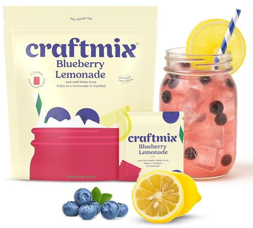 Craftmix Blueberry Lemonade Mix, 12 Packets, Easy Powder Drink with Real Fruit, Low-Sugar, Vegan, Low-Carb, Non-GMO, Dairy-Free, Gluten-Free, Flavored Water Enhancer, On-the-Go Water Flavoring Packets