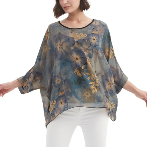 CuteSwan Chemisier imprimé bohème en mousseline pour femme pour l'été - Tunique décontractée avec col en V et manches longues pour leggings - T-shirts, Taille unique