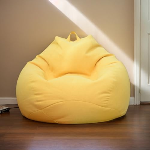 DOSYCOVUR Bean Bag Chairs Bean Bag Large Adults Gaming Bean Bag Chair Lazy Sofa Velvet Solid Color Massive Bean Bags Stretch Washable,Yellow,100 * 120cm