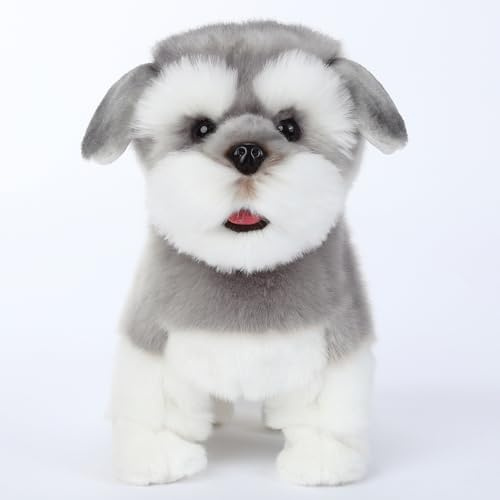 Chien Robot Interactif en Peluche Schnauzer, Jouet Électronique avec Fonctions Marcher/Aboyer/Queue Mobile/Parler, Animal de Compagnie Lesté