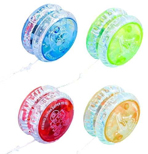 4 Pack Yo Yo Balls, LED Response Ball Colored Plastic, Flashing Responsive Yoyo Toys for Kids, Very Suitable for Beginners and Children, Classroom Prizes, Birthday Gifts