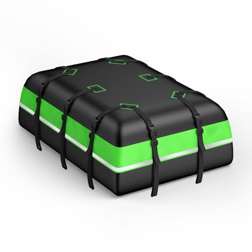 Coffre de Toit Pliable de 595 L, Sac de Toit Voiture - Tissu Oxford 1000D + 6 Sangles/2 antivols, Tapis antidérapant et Sac de Rangement Inclus.