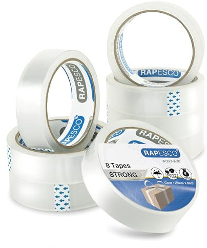 Rapesco 1808 Transparente Klebebandrollen, 25 mm x 66 m, Klare Nachfüllpackung, 8 Stück