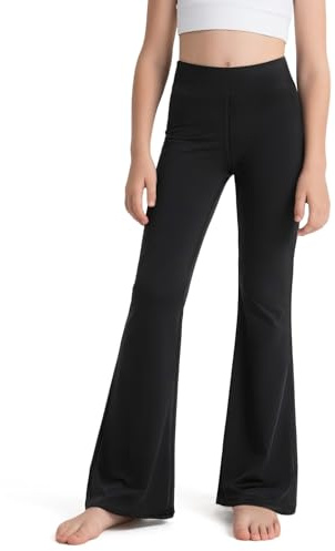 JOCMIC Girls Flare Leggings Kids Bell Bottom High Waisted Dance Yoga Flared Pants Black, 9-10 Years, Tag140