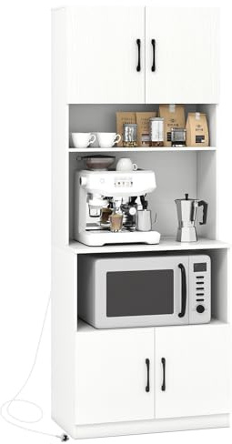COSTWAY Buffet de Cuisine, Armoire Cuisine avec Prises, 2 Placards, Grand Compartiment, Plan de Travail, Meuble de Rangement pour Salon, Salle à Manger, 65 x 38 x 168 cm