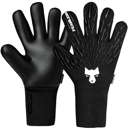 FEARLESS GOALKEEPERS Wolf Pro+ Onyx - Guantes de Portero Adulto y niño - Guantes Portero fútbol con látex alemán - Agarre Antideslizante - Corte Negativo - Ajuste Tipo Segunda Piel
