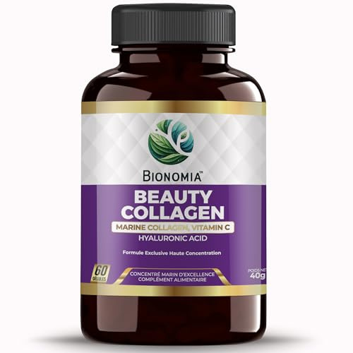 BIONOMIA Beauty Collagen 900mg - Collagène Marin Hydrolysé Naticol + Acide Hyaluronique 100mg + Vitamine C - Peau Cheveux Ongles - 60 Gélules Végétales Sans Excipients - Testé en Laboratoire