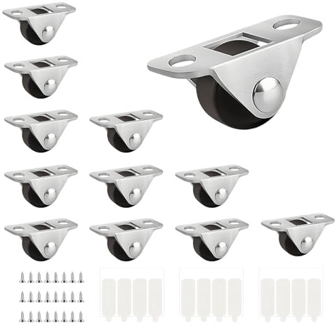 PARFCO 12 Pièces Mini Roulette pour Meubles, Petites Roues en Caoutchouc avec Plaque en Acier, Roulette Fixe avec Plaque Métallique, Adapté aux Petits Appareils, Meubles, Projets DIY