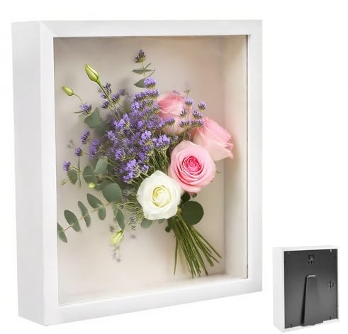 Cornice Portafoto 3D, 30 x 40 cm, Cornice Profonda da Riempire, con Lastra Acrilica Trasparente, Cornici 3D Rettangolare, Cornici per Lggetti in Legno, per Regali di Ricordo di Famiglia, Bianco