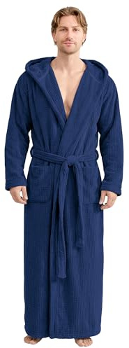 PJGGZ Bathrobes for Men Full Length - Soft Absorbent Long Towel Robes with Hood (Available for Big and Tall)(Navy,L/XL)
