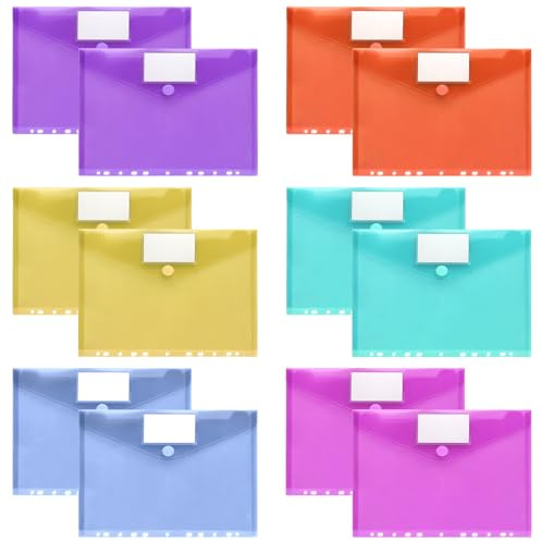 12 Carpetas A4 con 11 agujeros de y bolsillo para etiquetas 6 Colores Organizador de Documentos para Oficina, Escuela y Hogar