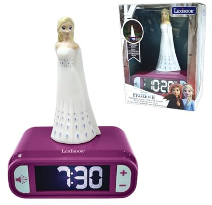 Lexibook - Réveil Veilleuse Elsa La Reine des Neiges 2 pour Enfant, Elsa Lumineuse, Effets sonores Disney Frozen, Réveil pour Enfant, Snooze, Couleur Bleue - RL800FZLXB