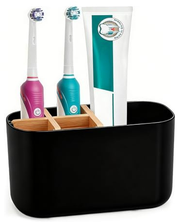 BelleFlair Soporte para cepillos de Dientes, Organizador de baño con 5 Compartimentos para Cepillo de Dientes eléctrico, Soporte para Pasta de Dientes para Lavabo, Organizador de baño (Negro)