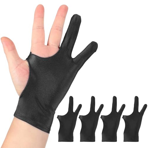 sourcing map 4pcs Artist Drawing Glove, Breathable Graphics Painting Glove with Two Fingers for Right Left Graphic Digital Tablet Paper Sketching (Size M), Black