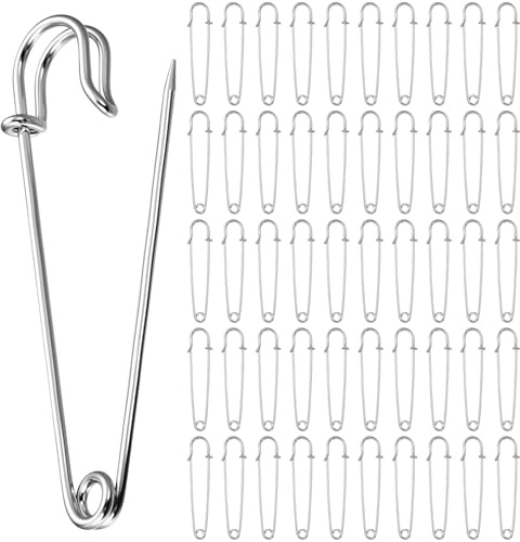 Zhujiehigh 50 stycken stora säkerhetsnålar silver 1,8 x 75 mm | Låsnålar, för kläder, gör-det-själv, hantverk och smycken, silver, 1,8 x 75 mm, 50 st.