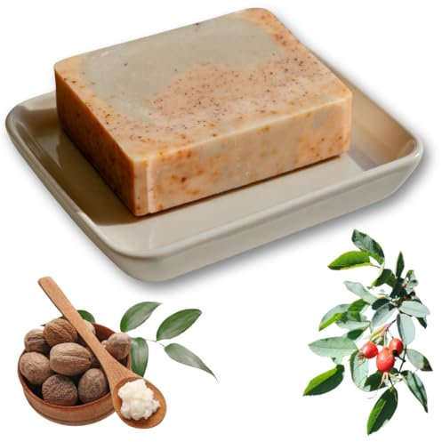 Lucknel Jabón natural hecho a mano, rosa mosqueta y arcilla verde, fabricación familiar con 14 años de experiencia en jabón, ingredientes de alta calidad, cuidado suave para pieles sensibles y grasas