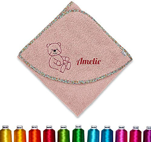 Sterntaler Kapuzenhandtuch Bestickt mit Namen für Baby & Kinder (Mädchen) 100x100 cm, Kapuzen-Badetuch (Baylee, Rosa)