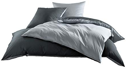 Bettwaesche-mit-Stil Mako Satin Baumwollsatin Wende Bettwäsche Garnitur - viele Farben und Größen (grau - anthrazit, 1x 140x200 + 1x 70x90 cm)