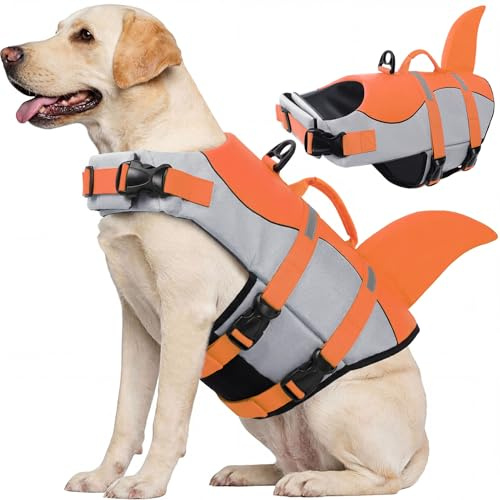 CITÉTOILE Gilet de Sauvetage pour Chien, Gilet de Sauvetage pour Chien avec poignée et réfléchissant, avec Une Bonne flottabilité, léger et sûr pour Les Sports Nautiques, Orange, XXL